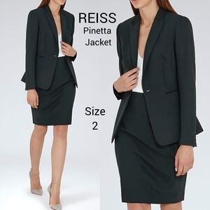 Reiss Dark Green Pinetta Tailored Blazer Jacket